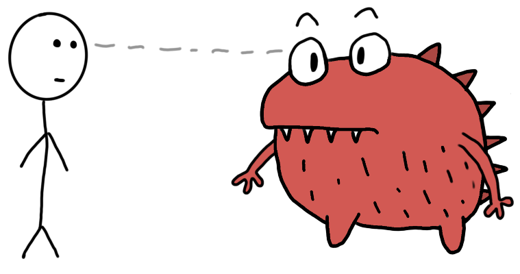 A stick figure staring at the anxiety monster.